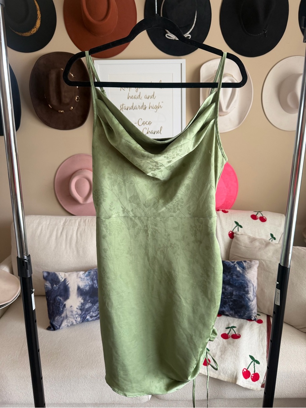 Cider | Size XL | Sage Green Satin Floral Mini Dress